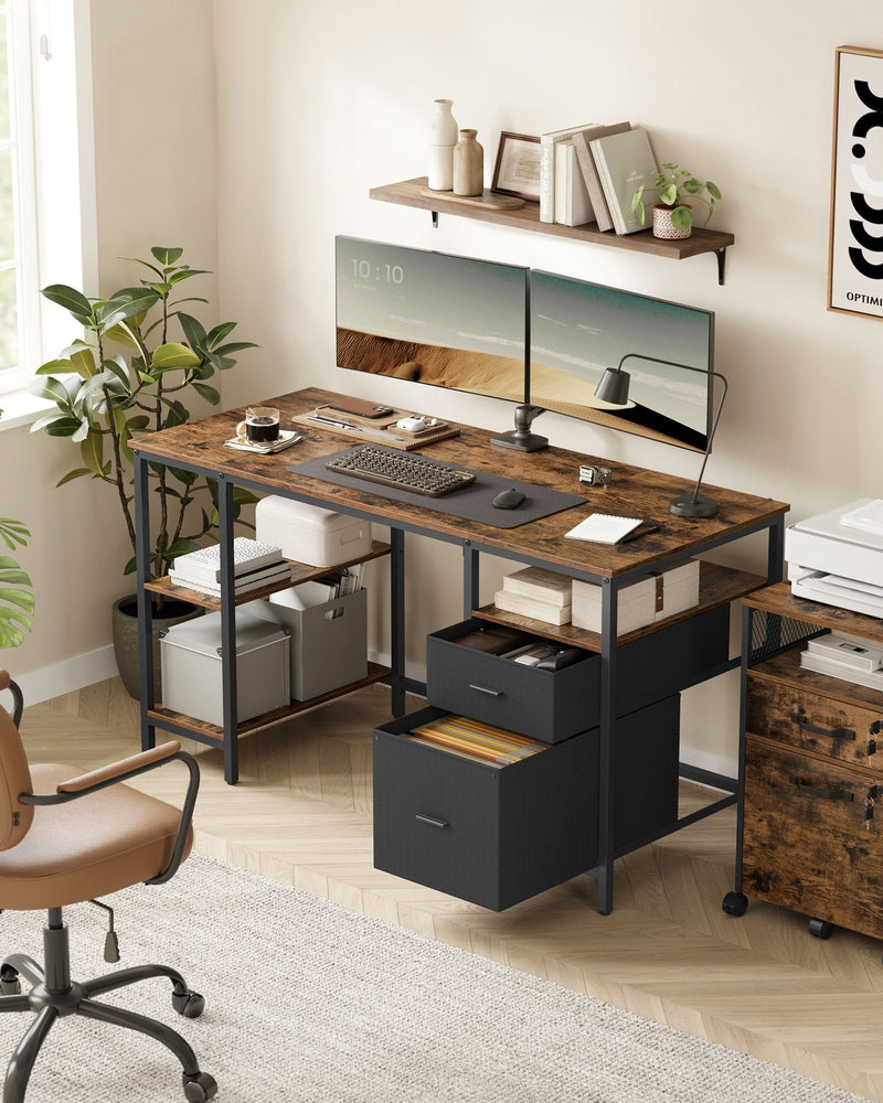 Rustic Brown Industrial Computer Desk with Drawers and Shelves for Home Office by Vasagle