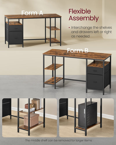 Rustic Brown Industrial Computer Desk with Drawers and Shelves for Home Office by Vasagle