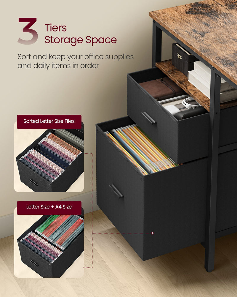 Rustic Brown Industrial Computer Desk with Drawers and Shelves for Home Office by Vasagle