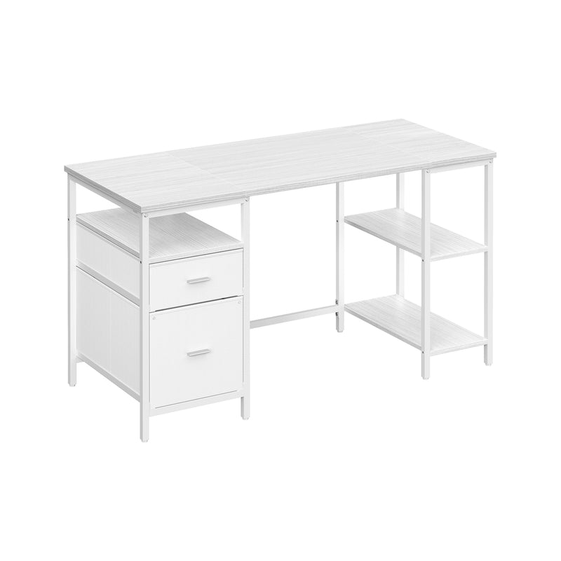 Maple White Computer Desk with 3 Shelves and 2 Drawers 140 cm by VASAGLE VASAGLE