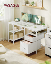 Maple White Computer Desk with 3 Shelves and 2 Drawers 140 cm by VASAGLE VASAGLE