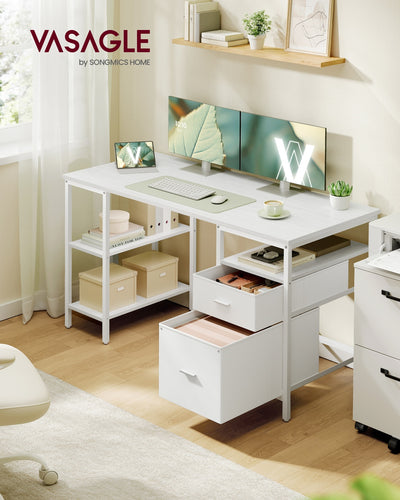 Maple White Computer Desk with 3 Shelves and 2 Drawers 140 cm by VASAGLE VASAGLE