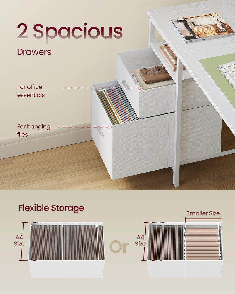 Maple White Computer Desk with 3 Shelves and 2 Drawers 140 cm by VASAGLE VASAGLE