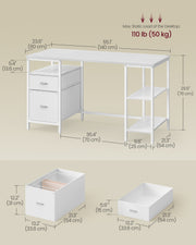 Maple White Computer Desk with 3 Shelves and 2 Drawers 140 cm by VASAGLE VASAGLE