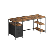 Rustic Brown Computer Desk with Storage Shelves and Drawers in Matte Black Finish by Vasagle