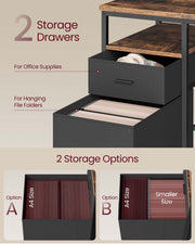 Rustic Brown Computer Desk with Storage Shelves and Drawers in Matte Black Finish by Vasagle