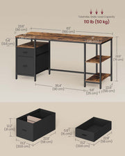 Rustic Brown Computer Desk with Storage Shelves and Drawers in Matte Black Finish by Vasagle
