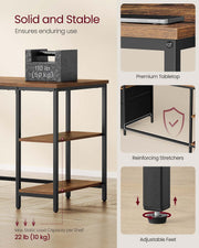 Rustic Brown Computer Desk with Storage Shelves and Drawers in Matte Black Finish by Vasagle