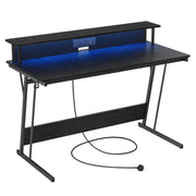 Gaming Desk with LED Lights and Built In Power Outlets for Home Office by Vasagle