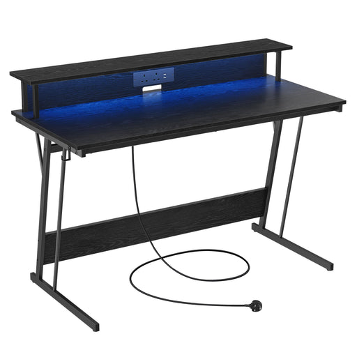 Gaming Desk with LED Lights and Built In Power Outlets for Home Office by Vasagle