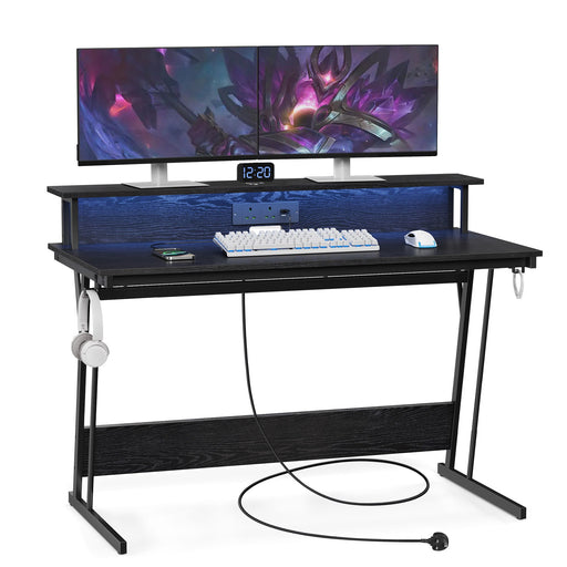 Gaming Desk with LED Lights and Built In Power Outlets for Home Office by Vasagle