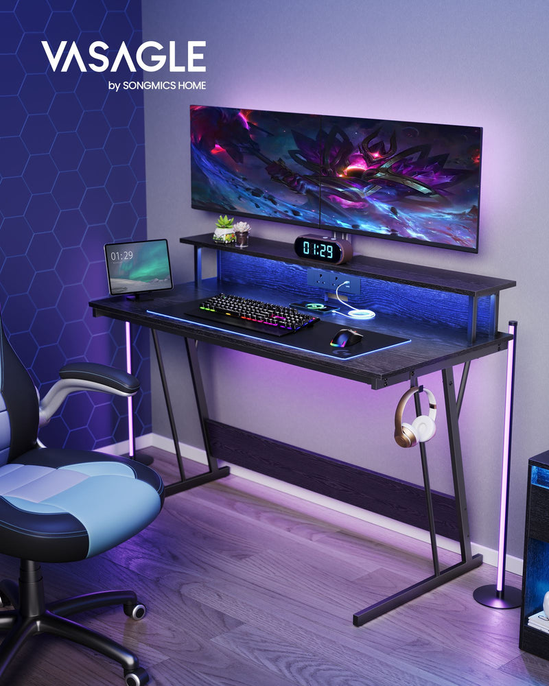 Gaming Desk with LED Lights and Built In Power Outlets for Home Office by Vasagle
