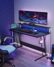 Gaming Desk with LED Lights and Built In Power Outlets for Home Office by Vasagle