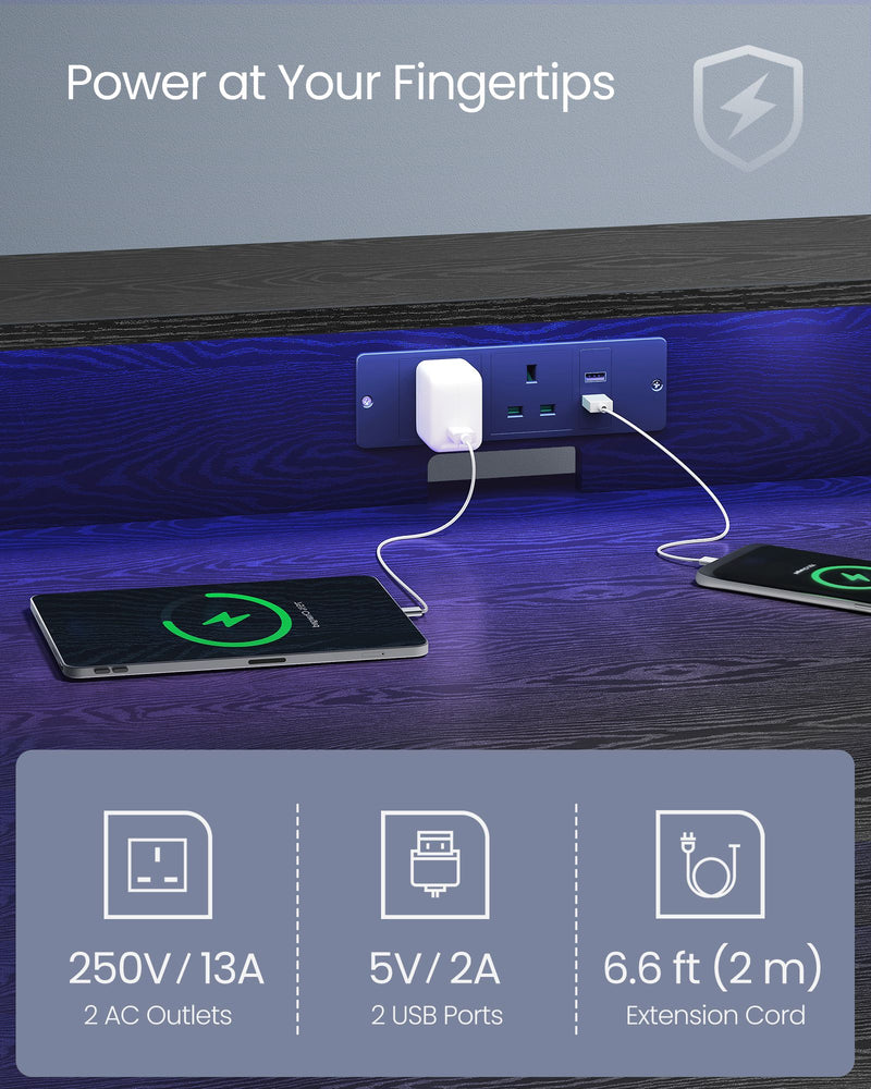Gaming Desk with LED Lights and Built In Power Outlets for Home Office by Vasagle
