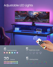Gaming Desk with LED Lights and Built In Power Outlets for Home Office by Vasagle