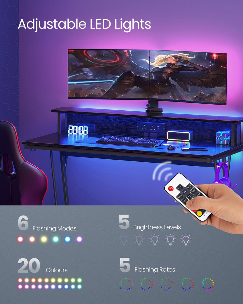 Gaming Desk with LED Lights and Built In Power Outlets for Home Office by Vasagle