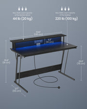 Gaming Desk with LED Lights and Built In Power Outlets for Home Office by Vasagle