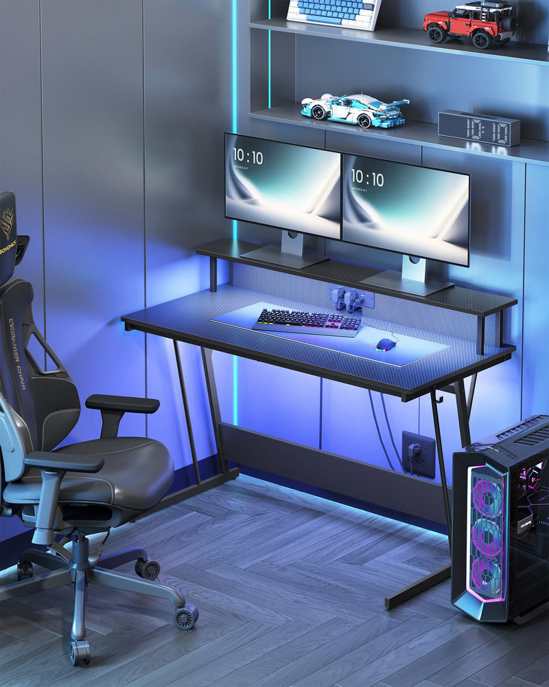 Gaming Desk with LED Lights Built In Power Outlets and Large 135 cm Surface by Vasagle