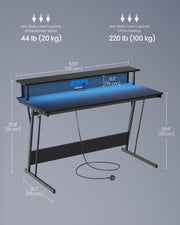 Gaming Desk with LED Lights Built In Power Outlets and Large 135 cm Surface by Vasagle