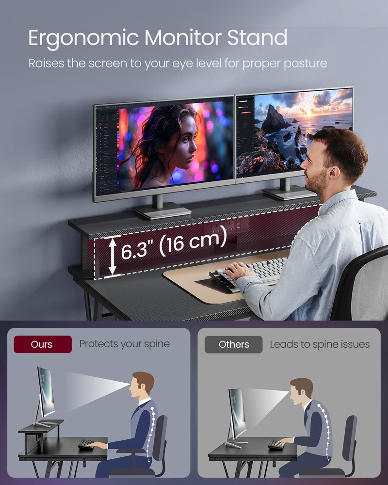 Gaming Desk with LED Lights Built In Power Outlets and Large 135 cm Surface by Vasagle