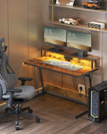 Rustic Brown Gaming Desk with LED Lights USB Ports and Power Outlets for Gamers by Vasagle