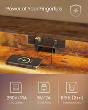 Rustic Brown Gaming Desk with LED Lights USB Ports and Power Outlets for Gamers by Vasagle