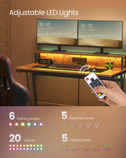Rustic Brown Gaming Desk with LED Lights USB Ports and Power Outlets for Gamers by Vasagle
