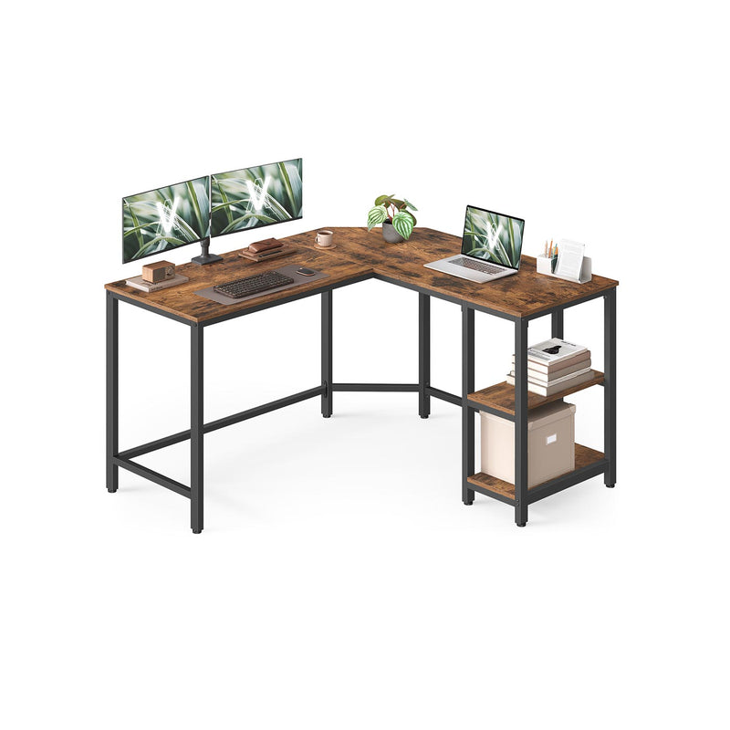 L Shaped Computer Desk Rustic Brown and Black with Spacious Worktop and Storage by Vasagle