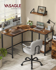 L Shaped Computer Desk Rustic Brown and Black with Spacious Worktop and Storage by Vasagle