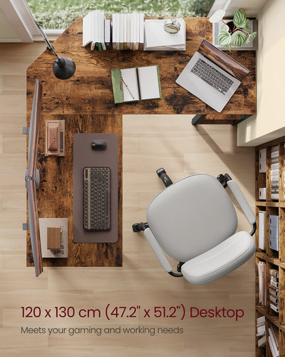 L Shaped Computer Desk Rustic Brown and Black with Spacious Worktop and Storage by Vasagle