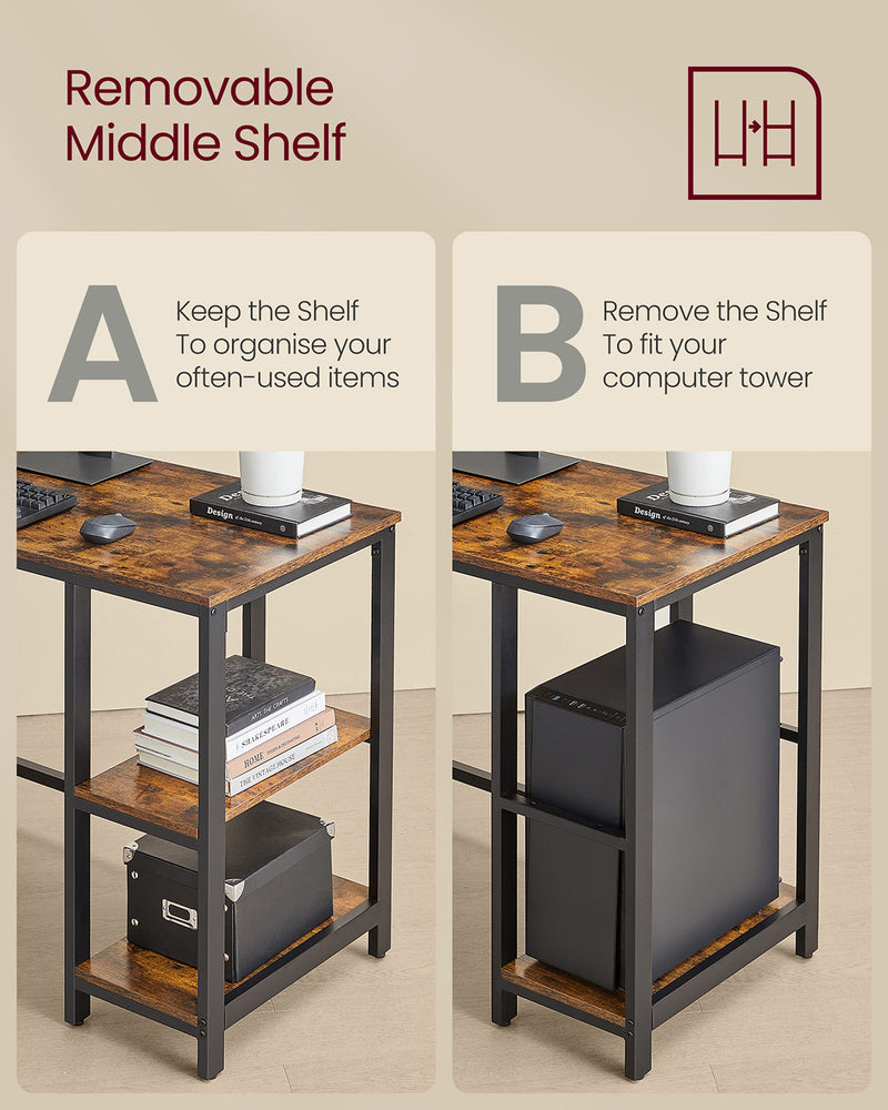 L Shaped Computer Desk Rustic Brown and Black with Spacious Worktop and Storage by Vasagle