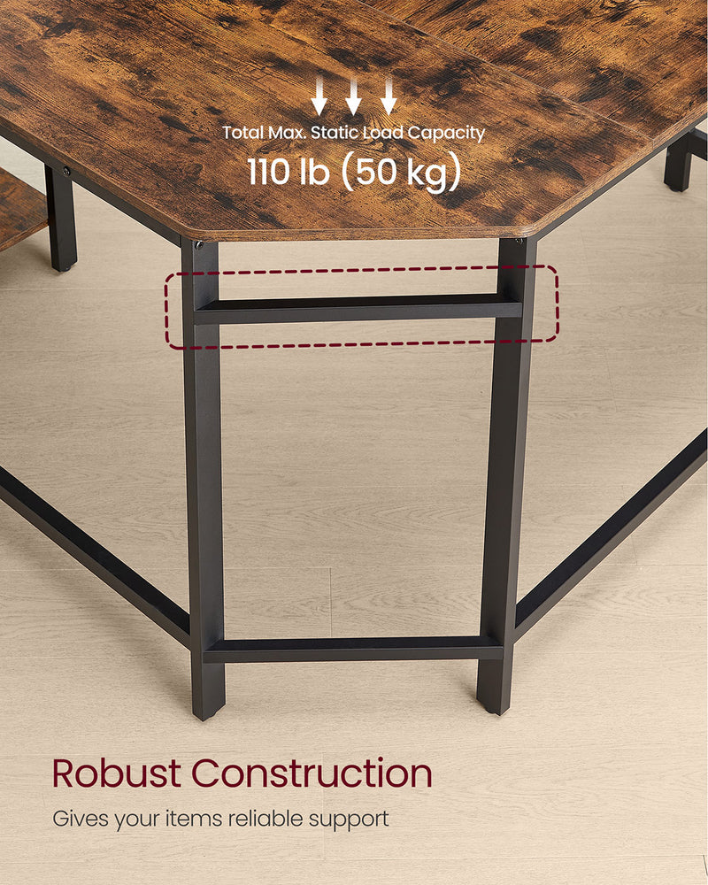 L Shaped Computer Desk Rustic Brown and Black with Spacious Worktop and Storage by Vasagle