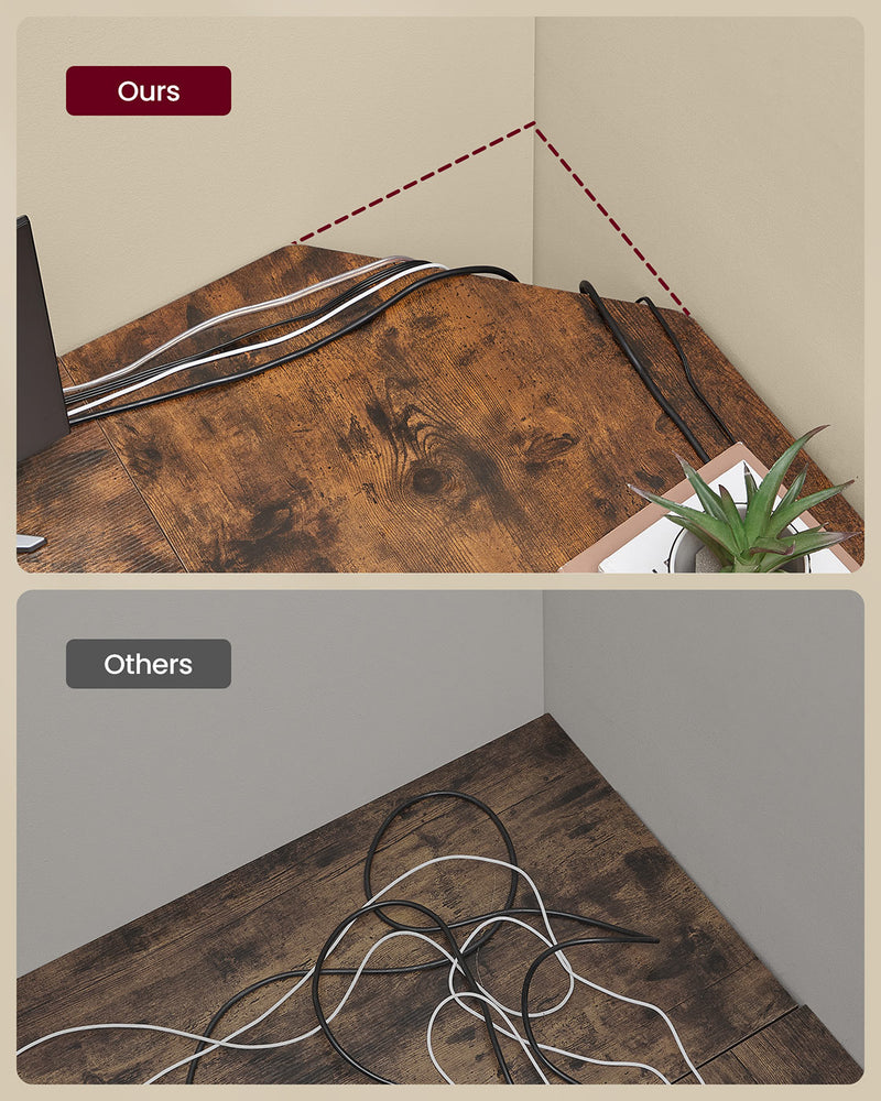 L Shaped Computer Desk Rustic Brown and Black with Spacious Worktop and Storage by Vasagle