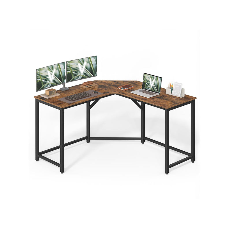 L Shaped Computer Desk 129 x 129 cm Rustic Brown and Black with Spacious Worktop by Vasagle