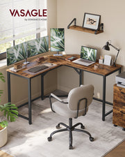 L-Shaped Rustic Brown and Ink Black Computer Desk 129cm with Space-Saving Design by Vasagle VASAGLE