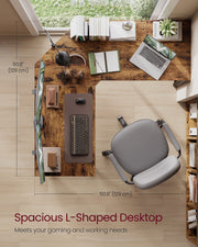 L Shaped Computer Desk 129 x 129 cm Rustic Brown and Black with Spacious Worktop by Vasagle