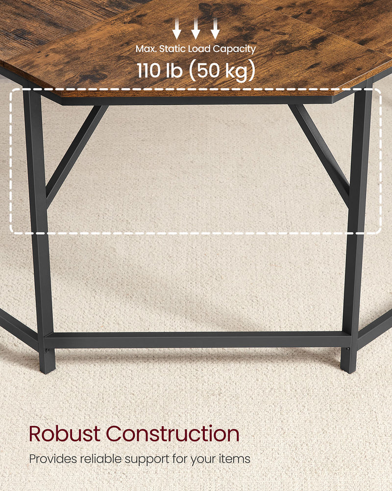 L-Shaped Rustic Brown and Ink Black Computer Desk 129cm with Space-Saving Design by Vasagle VASAGLE