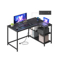 110x80cm Black L Shaped Corner Desk with Shelves, Power Outlets & USB Ports by Vasagle VASAGLE
