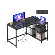 110x80cm Black L Shaped Corner Desk with Shelves, Power Outlets & USB Ports by Vasagle VASAGLE