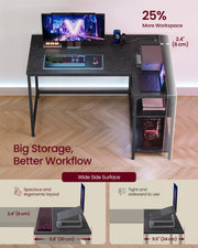 110x80cm Black L Shaped Corner Desk with Shelves, Power Outlets & USB Ports by Vasagle VASAGLE