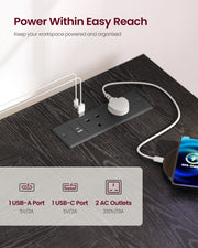 110x80cm Black L Shaped Corner Desk with Shelves, Power Outlets & USB Ports by Vasagle VASAGLE