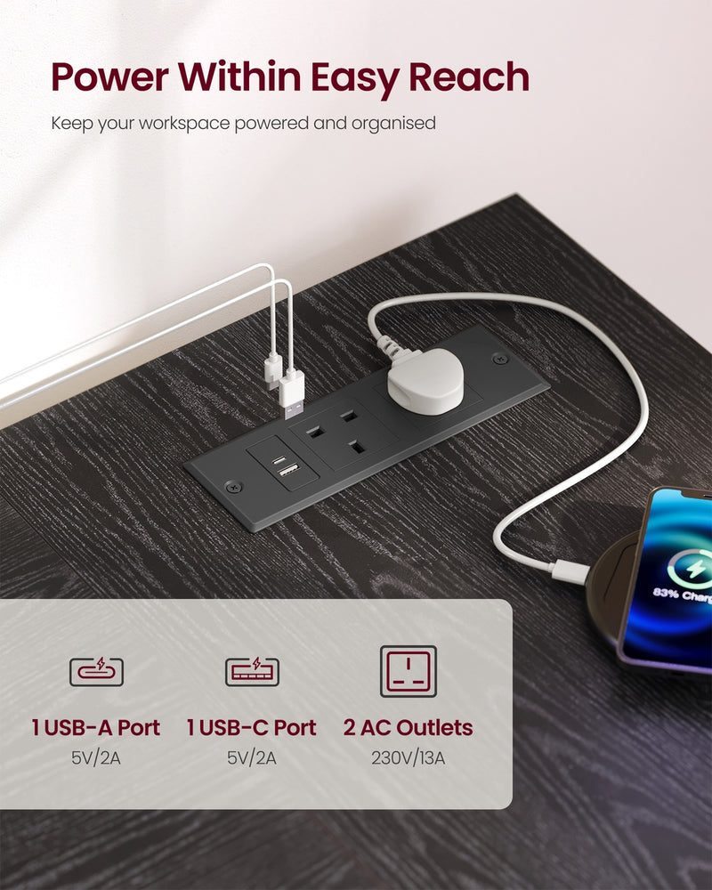 110x80cm Black L Shaped Corner Desk with Shelves, Power Outlets & USB Ports by Vasagle VASAGLE