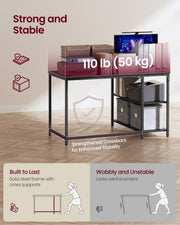 110x80cm Black L Shaped Corner Desk with Shelves, Power Outlets & USB Ports by Vasagle VASAGLE