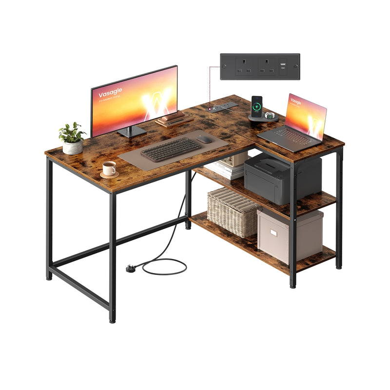 Rustic Brown L Shaped Corner Desk with Outlets and USB Ports by VASAGLE VASAGLE