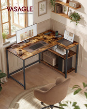 Rustic Brown L Shaped Corner Desk with Outlets and USB Ports by VASAGLE VASAGLE