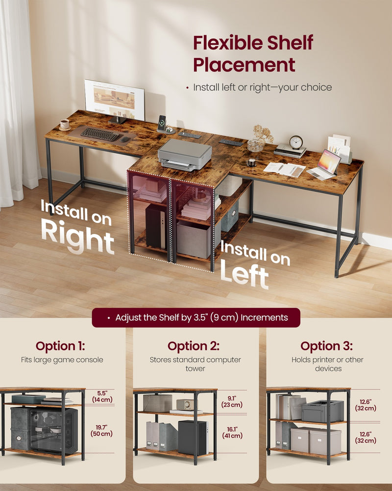 Rustic Brown L Shaped Corner Desk with Outlets and USB Ports by VASAGLE VASAGLE