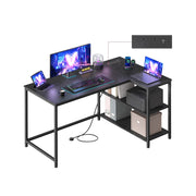 Ebony Black L Shaped Corner Desk with Power Outlets and USB Ports by VASAGLE VASAGLE