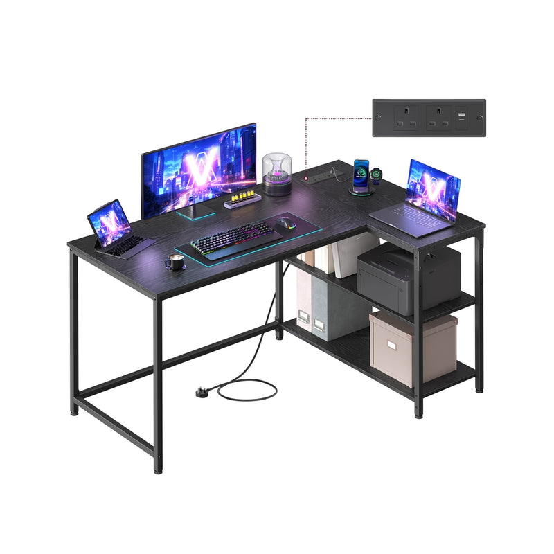 Ebony Black L Shaped Corner Desk with Power Outlets and USB Ports by VASAGLE VASAGLE