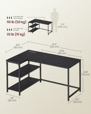 Ebony Black L Shaped Corner Desk with Power Outlets and USB Ports by VASAGLE VASAGLE