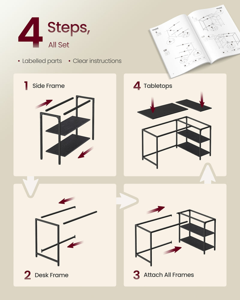 110x80cm Corner Desk with Adjustable Shelves For Small Spaces by Vasagle VASAGLE